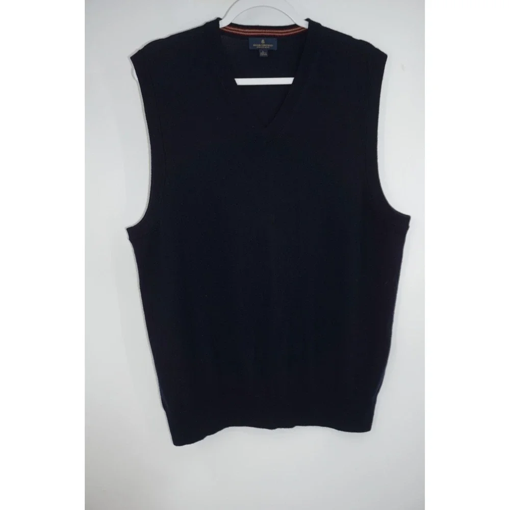 Brooks Brothers Sweater Vest Mens Large Blue Extra Fine Merino Wool V‎ Neck Knit